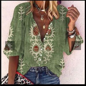 Boho V Neck Plunging Green Top